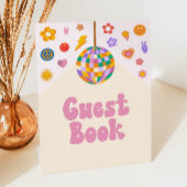 レトロディスコGroovyゲストブックテーブルパーティー標識 台座サイン