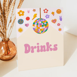 レトロディスコGroovyドリンクテーブルパーティー標識 台座サイン