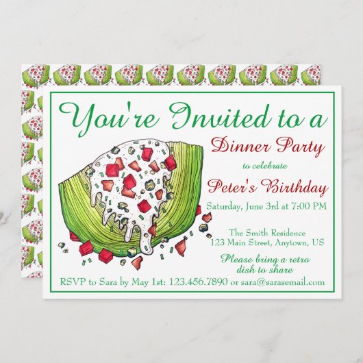 レトロディナーパーティーアイスバークリートゥスウェッジサラダ 招待状 (正面/裏面)