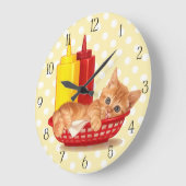 レトロディナー空腹の子猫 ラージ壁時計 (傾斜)