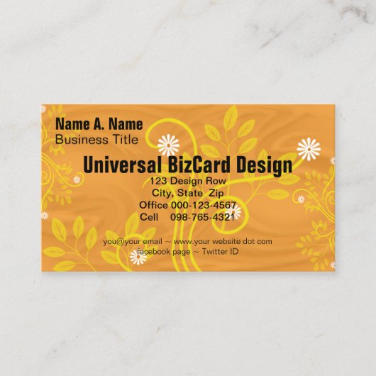 レトロデイジーとオレンジ色の黄色い縁切り 名刺 (正面)