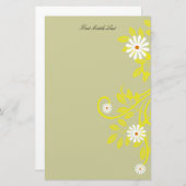 レトロデイジーイエローフィ縁どリパーソナライズされたー 便箋 (正面/裏面)