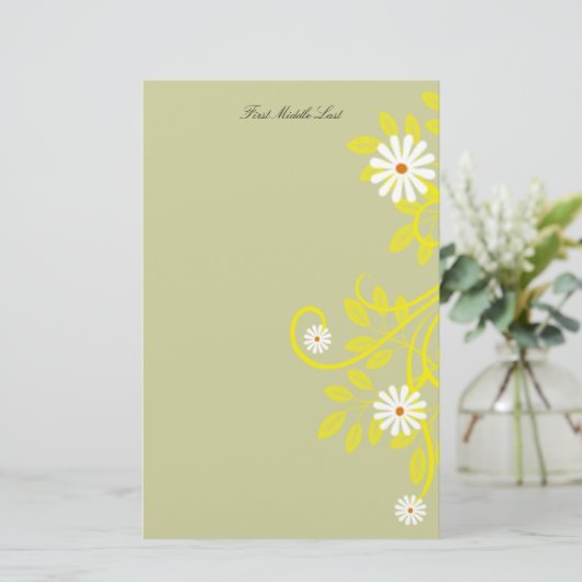 レトロデイジーイエローフィ縁どリパーソナライズされたー 便箋 (スタンド正面)
