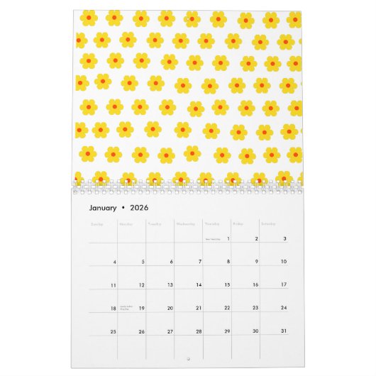 レトロデイジーイエローフローラ植物模様 カレンダー (1月 2026)