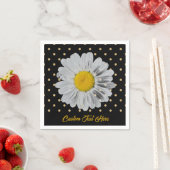 レトロデイジーイエローブライト金ゴールドブラック水玉模様 スタンダードカクテルナプキン (インサイチュ)