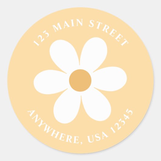 レトロデイジーイエローボホ差出人住所ラベル ラウンドシール (正面)