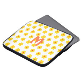 レトロデイジーイエロー、オレンジ、ホワイトフローラ ラップトップスリーブ