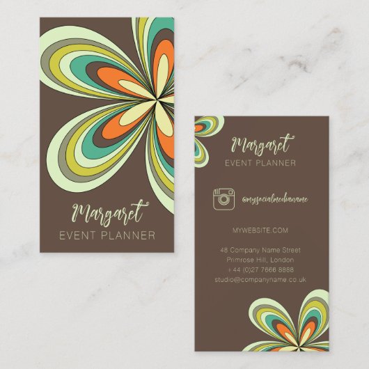 レトロデイジーイベントプランナーGroovy 70sヒッパイフラワー 名刺 (正面/裏面)