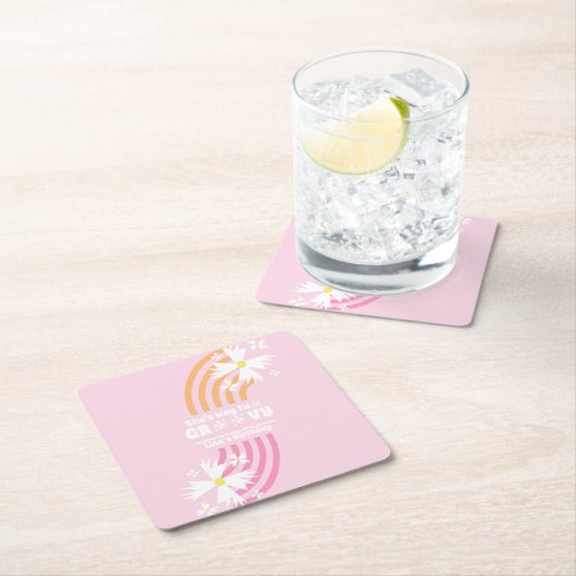 レトロデイジーウェイツーグルーヴィレインボーパーティー スクエアペーパーコースター (インサイチュ)