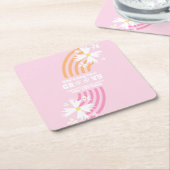 レトロデイジーウェイツーグルーヴィレインボーパーティー スクエアペーパーコースター (アングル)