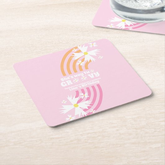 レトロデイジーウェイツーグルーヴィレインボーパーティー スクエアペーパーコースター (アングル)