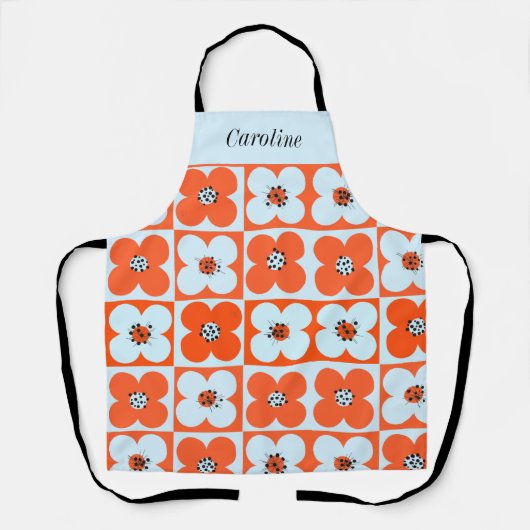 レトロデイジーオレンジボホパターンカスタム エプロン (正面)