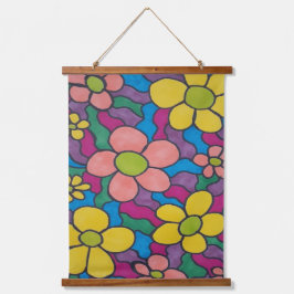 レトロデイジーカラフルプリント 吊り下げ型タペストリー