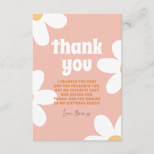 レトロデイジーグルーヴィーガールバースデーパーティー サンキューカード (正面)