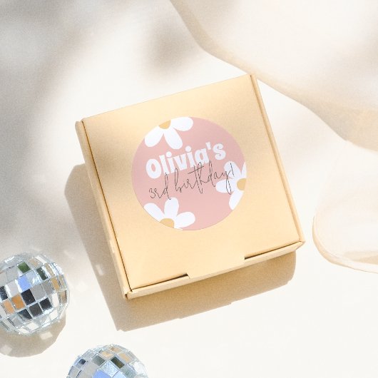 レトロデイジーグルーヴィーガールバースデーパーティー ラウンドシール