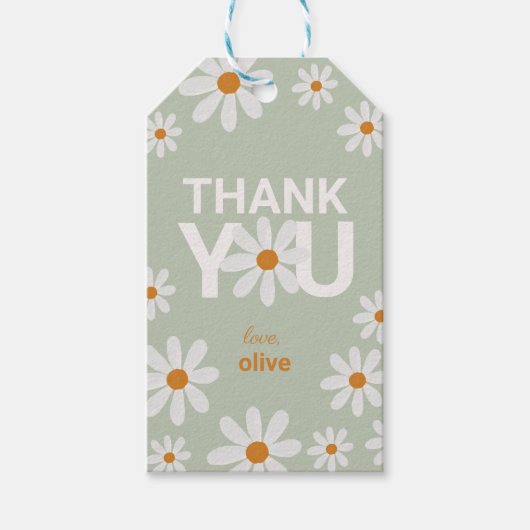 レトロデイジーサンキュユーメッセージカード ギフトタグ (正面)