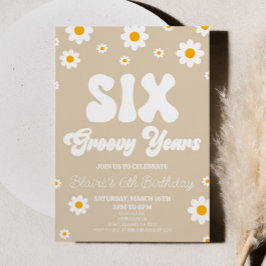 レトロデイジーシックスグルーヴィー年6th誕生日パーティー 招待状