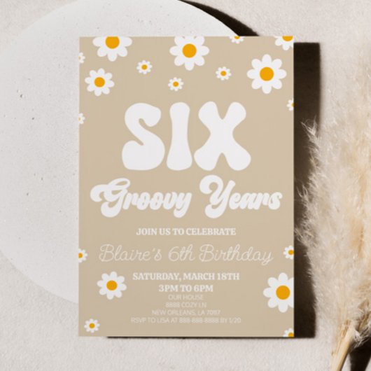レトロデイジーシックスグルーヴィー年6th誕生日パーティー 招待状