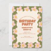 レトロデイジース市松模様にイート16バースデーパーティー 招待状 (正面)