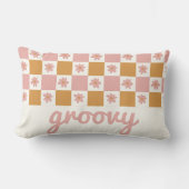 レトロデイジーチェッカーボードパターン ランバークッション (正面)
