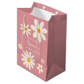 レトロデイジーデザートピンクブライダルシャワーの恵カスタムみ ミディアムペーパーバッグ (正面アングル)