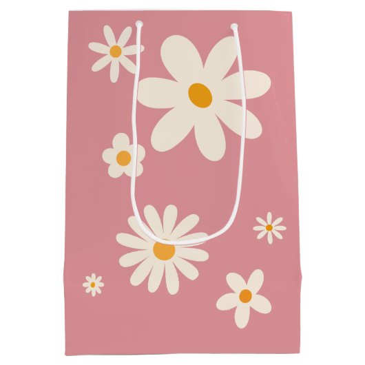 レトロデイジーデザートピンクブライダルシャワーの恵カスタムみ ミディアムペーパーバッグ (裏面)