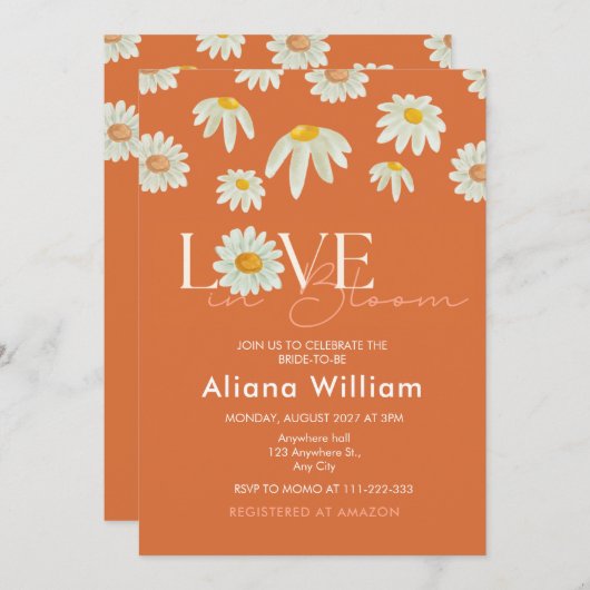 レトロデイジーバーンドオレンジブライダルシャワー招待 招待状 (正面/裏面)