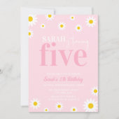 レトロデイジーパステルピンクミニマルク5th誕生日 招待状 (正面)