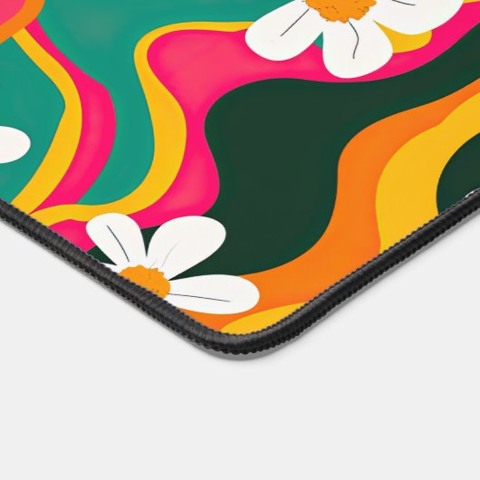 レトロデイジーパターカラフルンとトリップ(幻覚体験)のような名前をカスタムする デスクマット (コーナー)