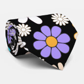 レトロデイジーパターシンプルンPattern.01.黒BG ネクタイ (ロール)