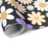 レトロデイジーパターシンプルンPattern.01.黒BG ラッピングペーパー (ロールコーナー)