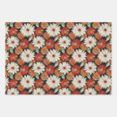 レトロデイジーパターン（ブラックの暖色トーン付き） ラッピングペーパーシート (正面3)