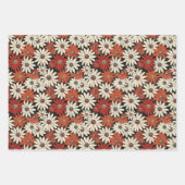 レトロデイジーパターン（ブラックの暖色トーン付き） ラッピングペーパーシート (正面2)