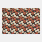 レトロデイジーパターン（ブラックの暖色トーン付き） ラッピングペーパーシート (正面)