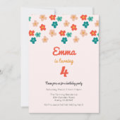 レトロデイジーピンクガールズバースデーパーティー招待状 招待状 (正面)