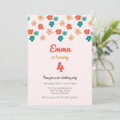 レトロデイジーピンクガールズバースデーパーティー招待状 招待状 (スタンド正面)