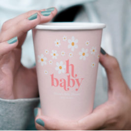 レトロデイジーピンクベビーシャワー 紙コップ