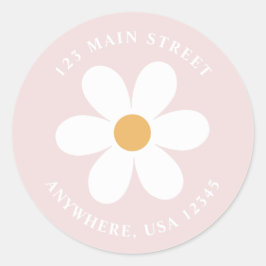 レトロデイジーピンクボホ差出人住所ラベル ラウンドシール