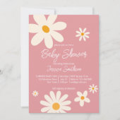 レトロデイジーピンクボホ砂漠の赤ちゃんシャワー 招待状 (正面)