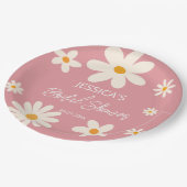 レトロデイジーピンクボホ砂漠ピンクブライダルシャワー ペーパープレート (アングル)