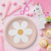 レトロデイジーピンクボー ペーパープレート (パーティー)