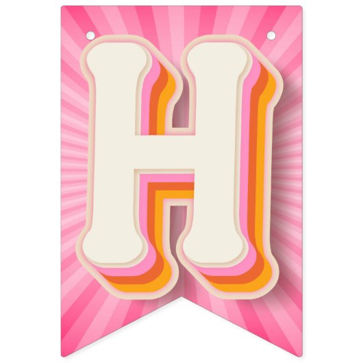 レトロデイジーピンク日が差すことハッピー1stバースデーバーン バンティングフラッグ (第1の旗)