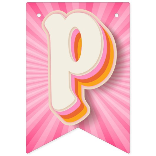 レトロデイジーピンク日が差すことハッピー1stバースデーバーン バンティングフラッグ (第3の旗)