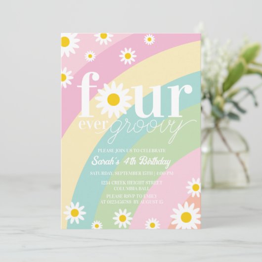 レトロデイジーフォーエバーグルーヴィレインボー4th誕生日 招待状 (スタンド正面)