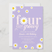 レトロデイジーフォーエバーグルーヴィーパープル4th誕生日 招待状 (正面)
