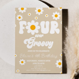 レトロデイジーフォーエバーグルーヴィー4th誕生日パーティー 招待状