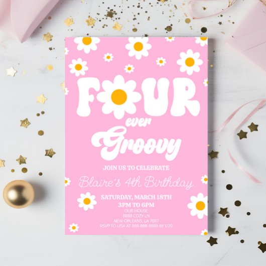 レトロデイジーフォーエバーグルーヴィー4th誕生日パーティー 招待状