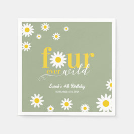 レトロデイジーフォーエバーワイルドセージ緑4歳の誕生日 スタンダードカクテルナプキン