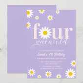 レトロデイジーフォーエバーワイルドパープル4th誕生日 招待状 (正面/裏面)