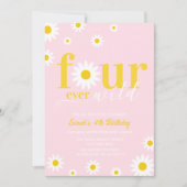 レトロデイジーフォーエバーワイルドピンク4th誕生日 招待状 (正面)
